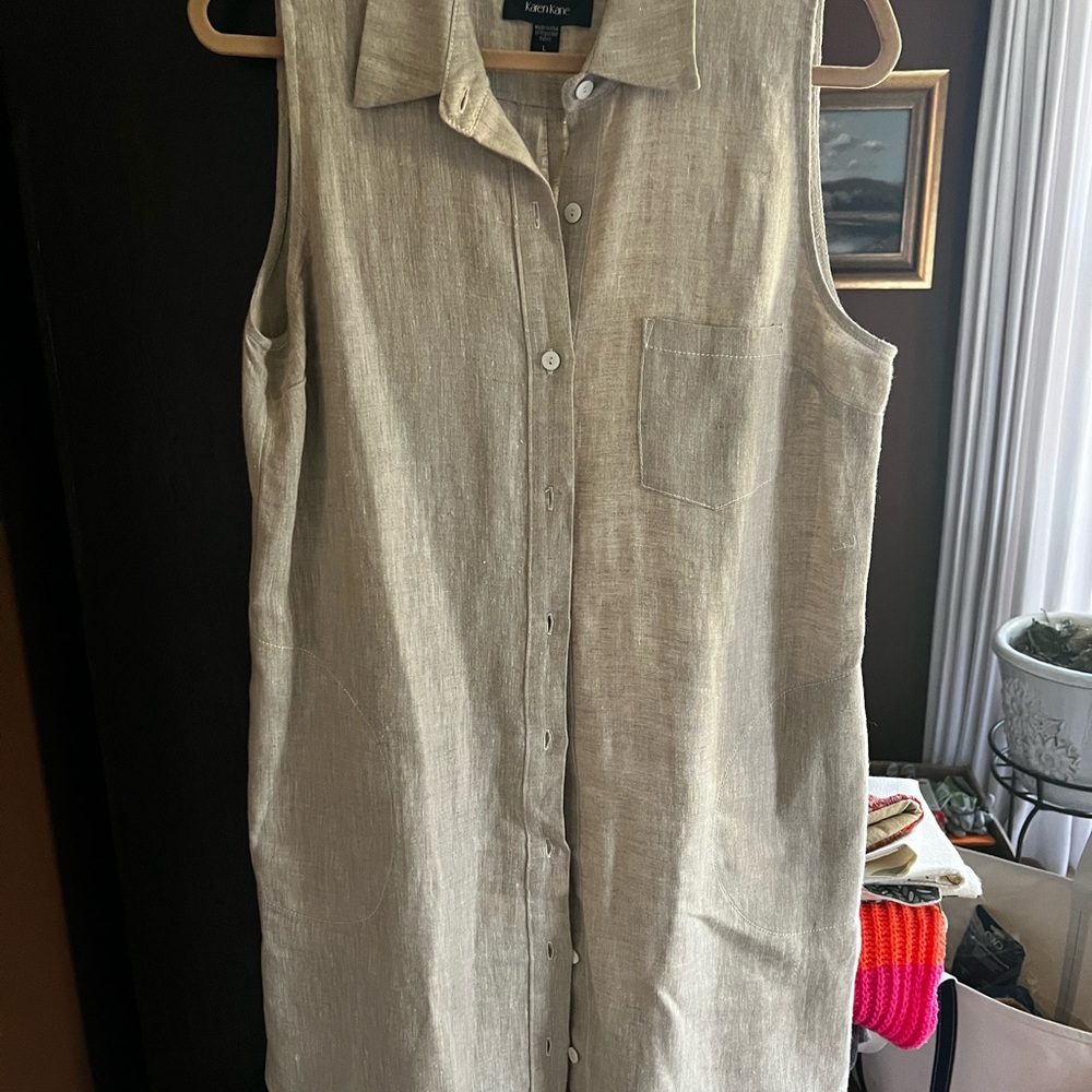 Linen Sleeveless Dress - Tan